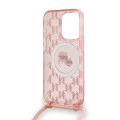 Калъф за iPhone 15 Pro - Karl Lagerfeld IML Crossbody MagSafe (KLHMP15LHCKCKCKCKLCP) - розов монограм Karl&Choupette Head