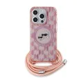 Калъф за iPhone 15 Pro - Karl Lagerfeld IML Crossbody MagSafe (KLHMP15LHCKCKCKCKLCP) - розов монограм Karl&Choupette Head