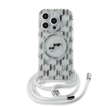 Калъф за iPhone 15 Pro - Karl Lagerfeld IML Crossbody MagSafe (KLHMP15LHHCKCKCKLCT) - Прозрачен монограм Karl&Choupette Head