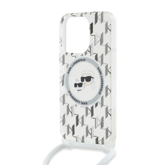 Калъф за iPhone 15 Pro - Karl Lagerfeld IML Crossbody MagSafe (KLHMP15LHHCKCKCKLCT) - Прозрачен монограм Karl&Choupette Head