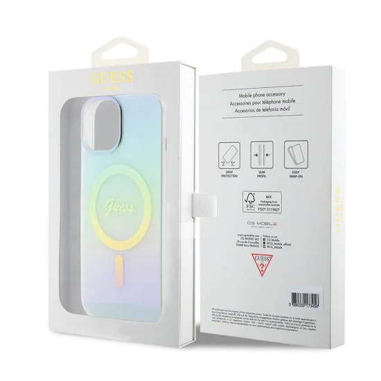 Калъф за iPhone 15 Plus - Guess IML Iridescent MagSafe (GUHMP15MHITSQ) - Тюркоаз