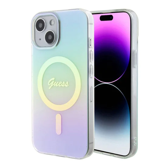 Калъф за iPhone 15 Plus - Guess IML Iridescent MagSafe (GUHMP15MHITSQ) - Тюркоаз