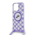 Калъф за iPhone 15 Pro - Karl Lagerfeld IML Crossbody MagSafe (KLHMP15LHCKCKCKCKLCU) - лилав монограм Karl&Choupette Head