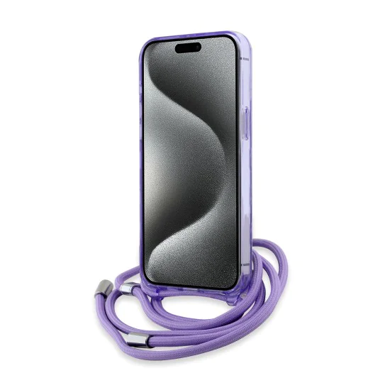 Калъф за iPhone 15 Pro - Karl Lagerfeld IML Crossbody MagSafe (KLHMP15LHCKCKCKCKLCU) - лилав монограм Karl&Choupette Head