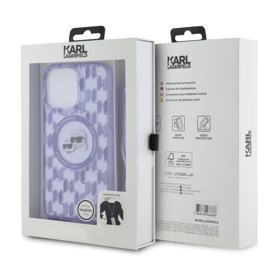 Калъф за iPhone 15 Pro - Karl Lagerfeld IML Crossbody MagSafe (KLHMP15LHCKCKCKCKLCU) - лилав монограм Karl&Choupette Head