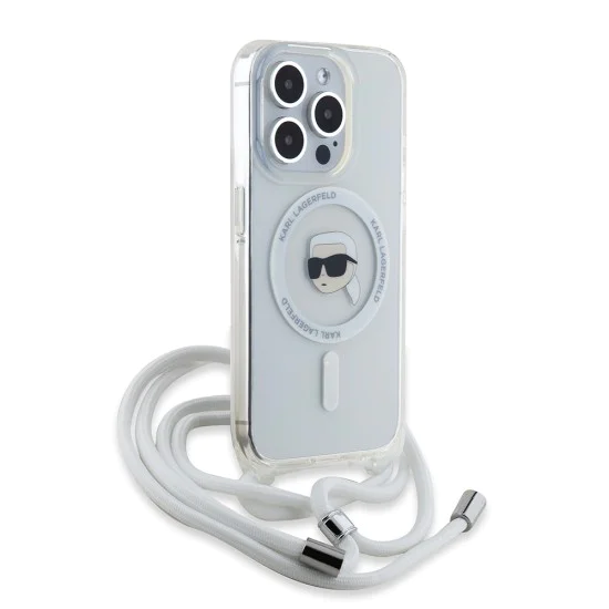Калъф за iPhone 15 Pro - Karl Lagerfeld IML Crossbody MagSafe (KLHMP15LHHCKCKHNT) - Transparent Karl Head