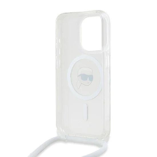 Калъф за iPhone 15 Pro - Karl Lagerfeld IML Crossbody MagSafe (KLHMP15LHHCKCKHNT) - Transparent Karl Head