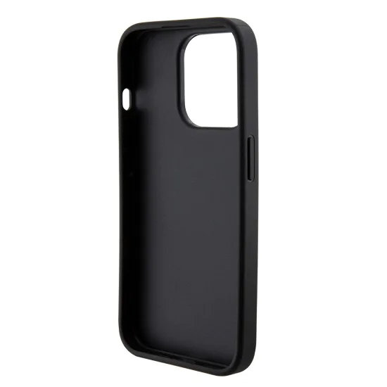 Калъф за iPhone 15 Pro Max - Guess Grip Stand 4G Saffiano Rhinestone Saffiano (GUHCP15XPGPGSSADK) - черен