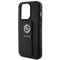 Калъф за iPhone 15 Pro Max - Guess Grip Stand 4G Saffiano Rhinestone Saffiano (GUHCP15XPGPGSSADK) - черен
