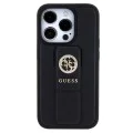 Калъф за iPhone 15 Pro Max - Guess Grip Stand 4G Saffiano Rhinestone Saffiano (GUHCP15XPGPGSSADK) - черен