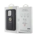Калъф за iPhone 15 Pro Max - Guess Grip Stand 4G Saffiano Rhinestone Saffiano (GUHCP15XPGPGSSADK) - черен