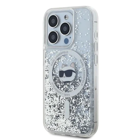 Калъф за iPhone 15 Pro Max - Karl Lagerfeld Liquid Glitter MagSafe (KLHMP15XLGCHSGH) - Transparent Choupette Head