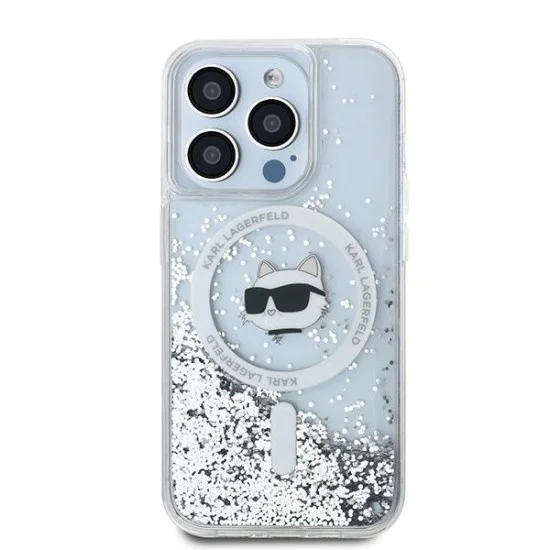 Калъф за iPhone 15 Pro Max - Karl Lagerfeld Liquid Glitter MagSafe (KLHMP15XLGCHSGH) - Transparent Choupette Head