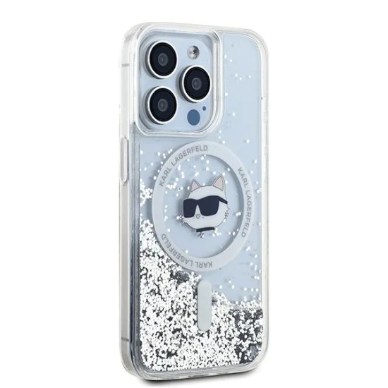 Калъф за iPhone 15 Pro Max - Karl Lagerfeld Liquid Glitter MagSafe (KLHMP15XLGCHSGH) - Transparent Choupette Head