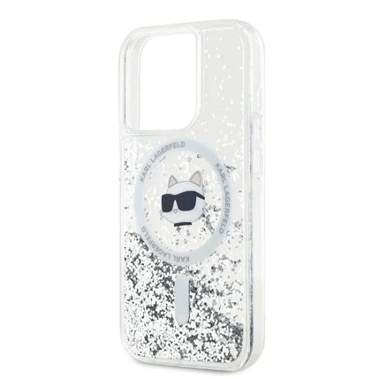 Калъф за iPhone 15 Pro Max - Karl Lagerfeld Liquid Glitter MagSafe (KLHMP15XLGCHSGH) - Transparent Choupette Head