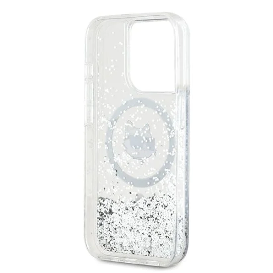 Калъф за iPhone 15 Pro Max - Karl Lagerfeld Liquid Glitter MagSafe (KLHMP15XLGCHSGH) - Transparent Choupette Head