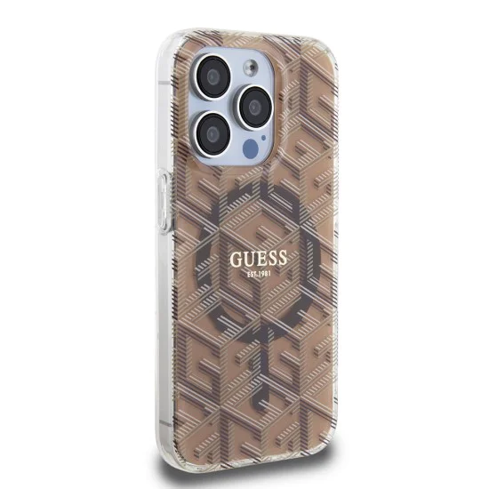 Калъф за iPhone 15 Pro Max - Guess IML GCube MagSafe (GUHMP15XHGCUSTGW) - Кафяв