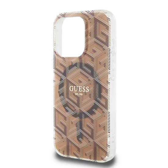 Калъф за iPhone 15 Pro Max - Guess IML GCube MagSafe (GUHMP15XHGCUSTGW) - Кафяв