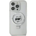Калъф за iPhone 15 Pro Max - Karl Lagerfeld Hardcase Ring Stand MagSafe (KLHMP15XHHMRSCHH) - White Choupette Head