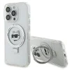 Калъф за iPhone 15 Pro Max - Karl Lagerfeld Hardcase Ring Stand MagSafe (KLHMP15XHHMRSCHH) - White Choupette Head