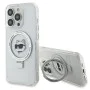 Калъф за iPhone 15 Pro Max - Karl Lagerfeld Hardcase Ring Stand MagSafe (KLHMP15XHHMRSCHH) - White Choupette Head
