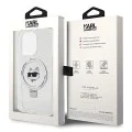 Калъф за iPhone 15 Pro Max - Karl Lagerfeld Hardcase Ring Stand MagSafe (KLHMP15XHHMRSCHH) - White Choupette Head