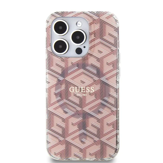 Калъф за iPhone 15 Pro Max - Guess IML GCube MagSafe (GUHMP15XHGCUSTGP) - Розов