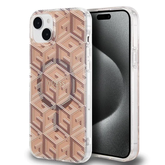 Калъф за iPhone 15 Plus - Guess IML GCube MagSafe (GUHMP15MHMHGCUSTGW) - Кафяв
