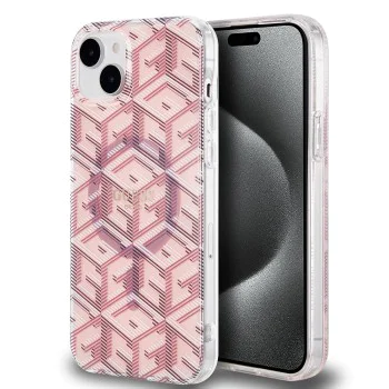 Калъф за iPhone 15 Plus - Guess IML GCube MagSafe (GUHMP15MHMHGCUSTGP) - Розов