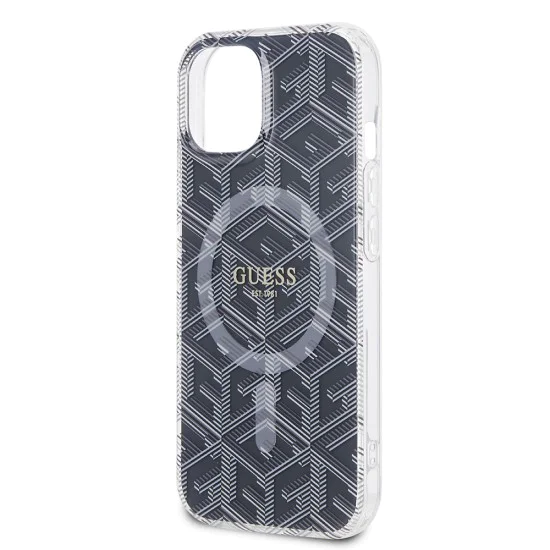 Калъф за iPhone 15 Plus - Guess IML GCube MagSafe (GUHMP15MHMHGCUSTGK) - Черен