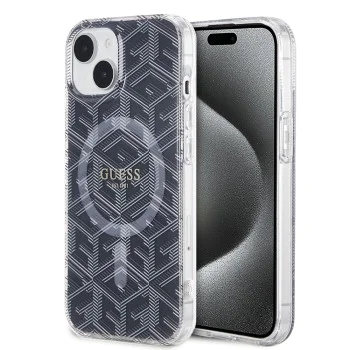 Калъф за iPhone 15 Plus - Guess IML GCube MagSafe (GUHMP15MHMHGCUSTGK) - Черен