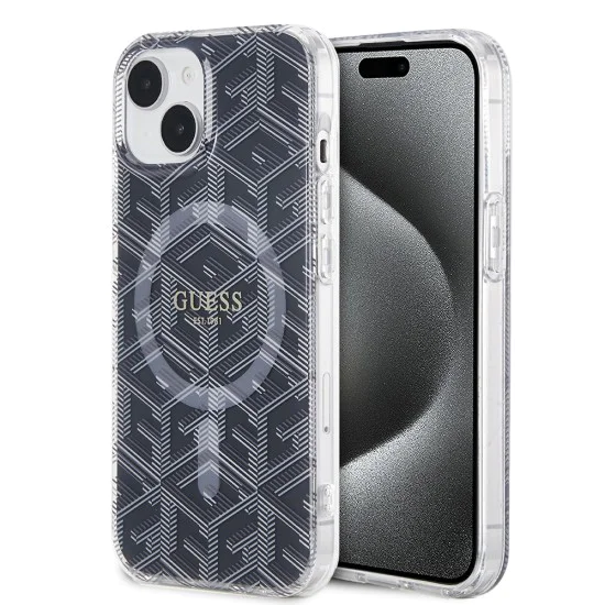Калъф за iPhone 15 Plus - Guess IML GCube MagSafe (GUHMP15MHMHGCUSTGK) - Черен