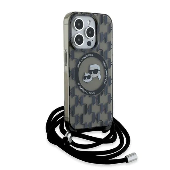 Калъф за iPhone 15 Pro Max - Karl Lagerfeld IML Crossbody MagSafe (KLHMP15XHCKCKCKLCK) - монограм Karl&Choupette Head