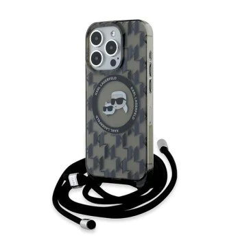 Калъф за iPhone 15 Pro Max - Karl Lagerfeld IML Crossbody MagSafe (KLHMP15XHCKCKCKLCK) - монограм Karl&Choupette Head