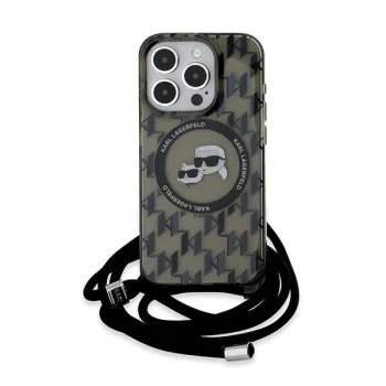 Калъф за iPhone 15 Pro Max - Karl Lagerfeld IML Crossbody MagSafe (KLHMP15XHCKCKCKLCK) - монограм Karl&Choupette Head