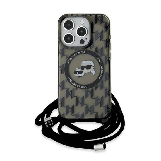 Калъф за iPhone 15 Pro Max - Karl Lagerfeld IML Crossbody MagSafe (KLHMP15XHCKCKCKLCK) - монограм Karl&Choupette Head