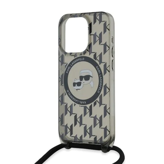 Калъф за iPhone 15 Pro Max - Karl Lagerfeld IML Crossbody MagSafe (KLHMP15XHCKCKCKLCK) - монограм Karl&Choupette Head