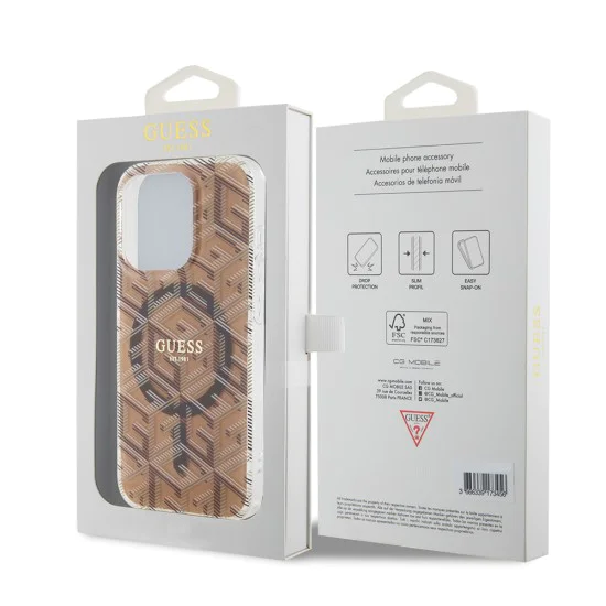 Калъф за iPhone 15 Pro - Guess IML GCube GCube MagSafe (GUHMP15LHGCUSTGW) - Кафяв