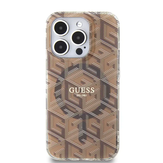 Калъф за iPhone 15 Pro - Guess IML GCube GCube MagSafe (GUHMP15LHGCUSTGW) - Кафяв
