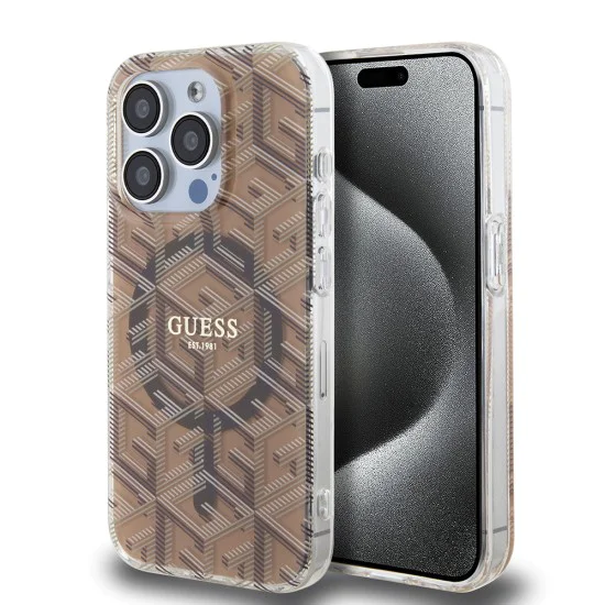 Калъф за iPhone 15 Pro - Guess IML GCube GCube MagSafe (GUHMP15LHGCUSTGW) - Кафяв