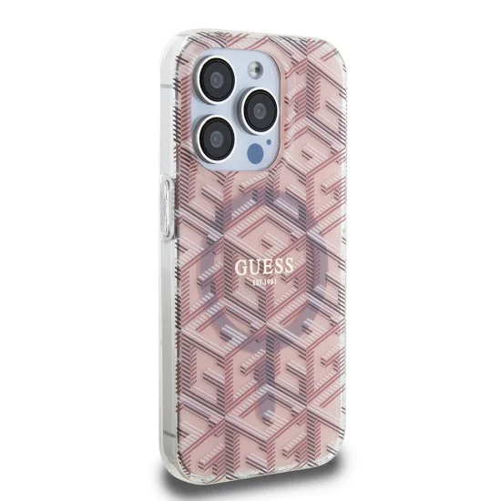 Калъф за iPhone 15 Pro - Guess IML GCube MagSafe (GUHMP15LHGCUSTGP) - Розов