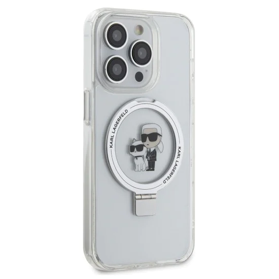 Калъф за iPhone 15 Pro - Karl Lagerfeld Hardcase Ring Stand MagSafe (KLHMP15LHHMMRSKCH) - Бял Karl&Choupette