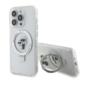 Калъф за iPhone 15 Pro - Karl Lagerfeld Hardcase Ring Stand MagSafe (KLHMP15LHHMMRSKCH) - Бял Karl&Choupette
