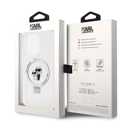 Калъф за iPhone 15 Pro - Karl Lagerfeld Hardcase Ring Stand MagSafe (KLHMP15LHHMMRSKCH) - Бял Karl&Choupette