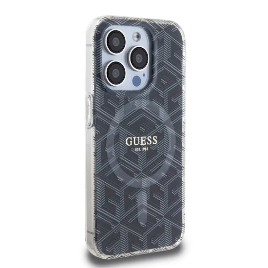Калъф за iPhone 15 Pro - Guess IML GCube MagSafe (GUHMP15LHGCUSTGK) - Черен