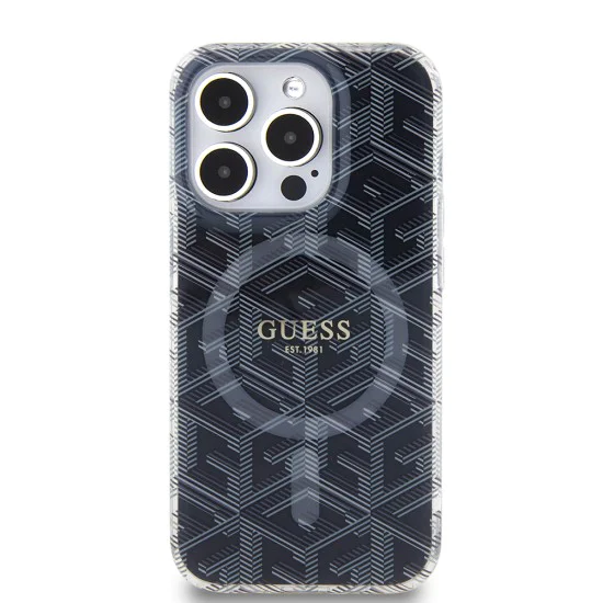 Калъф за iPhone 15 Pro - Guess IML GCube MagSafe (GUHMP15LHGCUSTGK) - Черен
