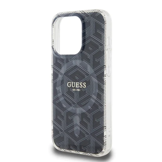Калъф за iPhone 15 Pro - Guess IML GCube MagSafe (GUHMP15LHGCUSTGK) - Черен