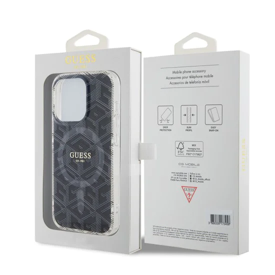Калъф за iPhone 15 Pro - Guess IML GCube MagSafe (GUHMP15LHGCUSTGK) - Черен