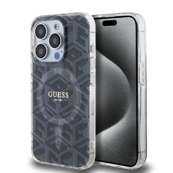 Калъф за iPhone 15 Pro - Guess IML GCube MagSafe (GUHMP15LHGCUSTGK) - Черен