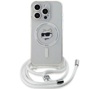 Калъф за iPhone 15 Pro Max - Karl Lagerfeld IML Crossbody MagSafe (KLHMP15XHCCHCHNT) - Clear Choupette Head&Cord